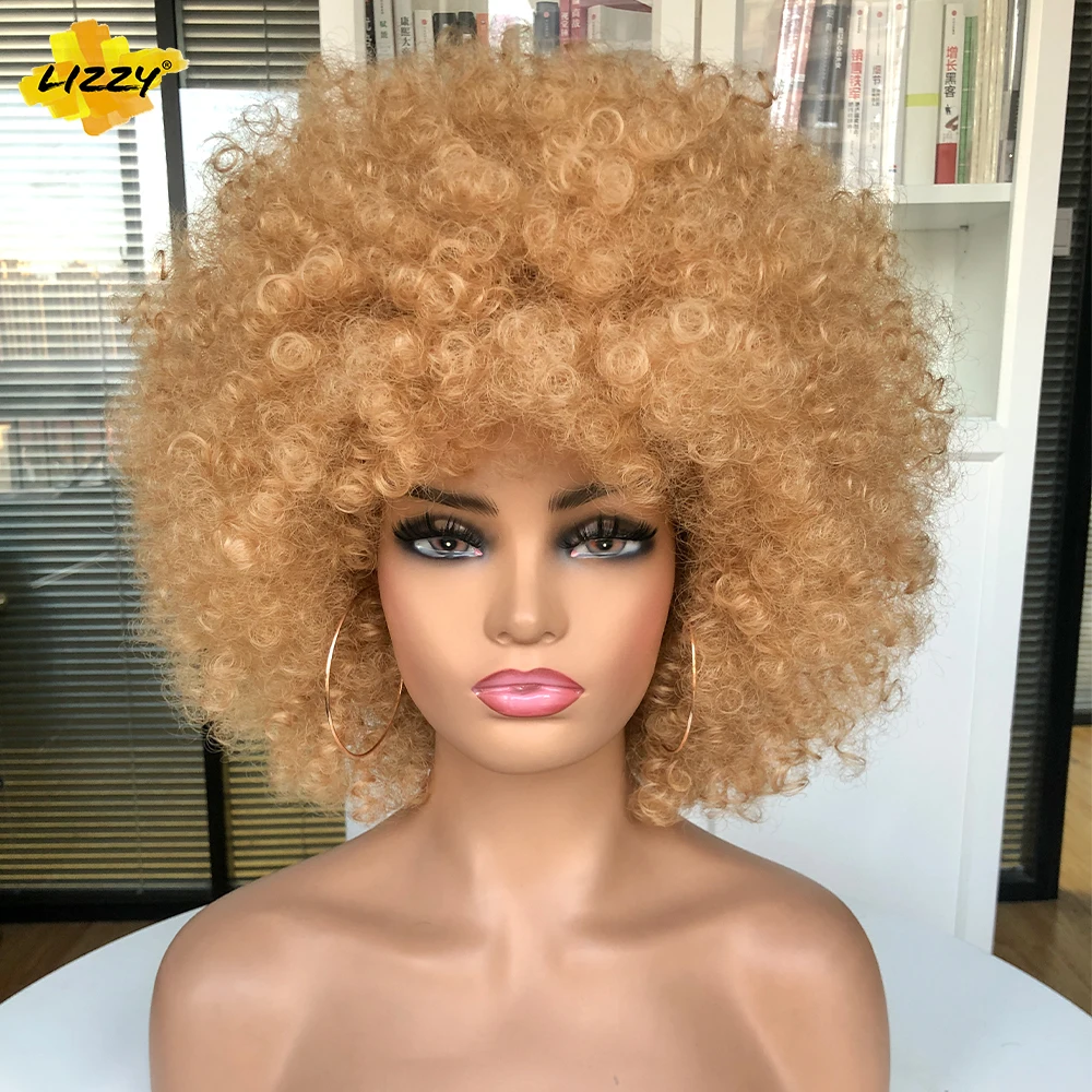 

Short Afro Kinky Curly Wigs For Black Women African Synthetic Fluffy And Soft #27 Blonde Natural Looking Afro Curly Wig Lizzy