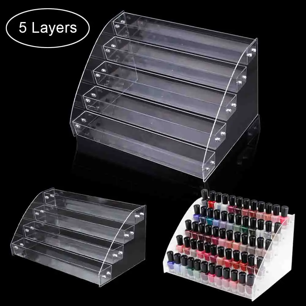 

1 To 7 Tier Nail Polish Display Stand Rack Acrylic Clear Cosmetic Varnish Nail Art Manicure Tool Organizer Plastic Storage Box