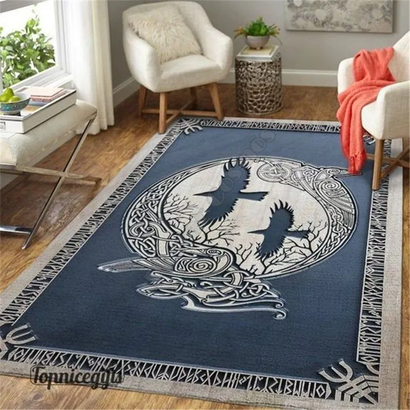 Viking Tattoo Eagle Rug 3D All Over Printed Carpet Mat Living Room Flannel Bedroom Non-slip Floor Rug 01