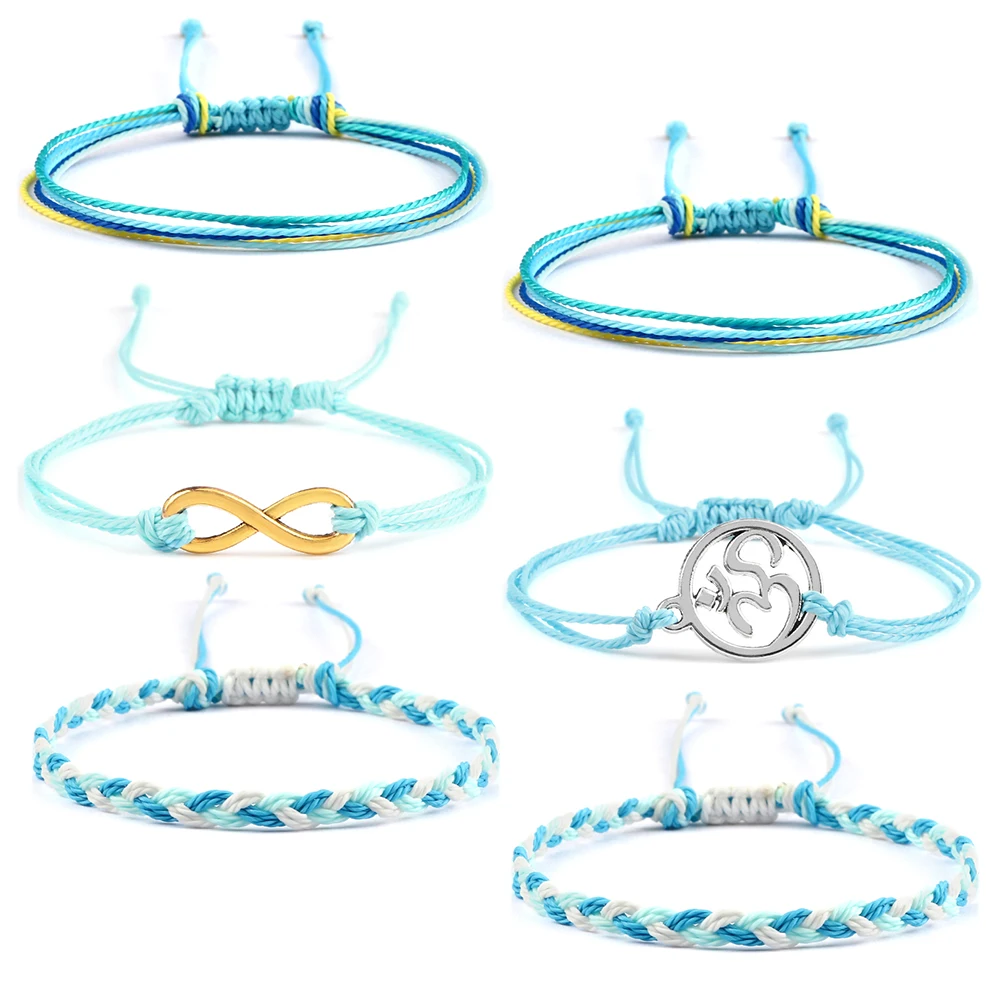 Adjustable 3pcs/set Blue Bracelet Bohemian Waves Life Tree OM Yoga String Braceelets Charm Woven Bangles Friendship Gift Jewelry