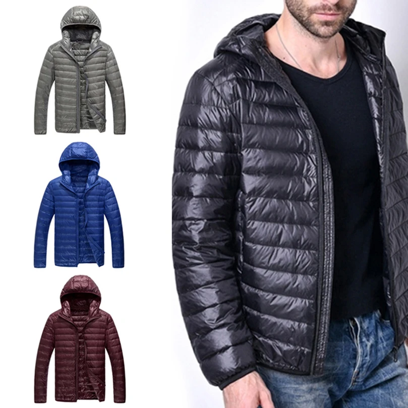 Doudoune d\'Hiver Ultra Légère en Duvet de Canard pour Homme, Manteau à Capuche en Plumes de Qualité, Slim, Doudounes Rembourrées Légères, 2024