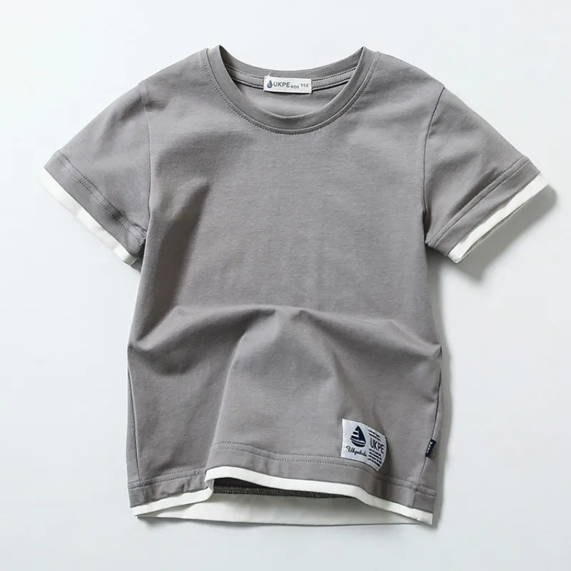 New Children Summer Cotton Fake Two Short Sleeve T-Shirt Boy  Kids 4 5 6 7 Years Exquisite Clothes