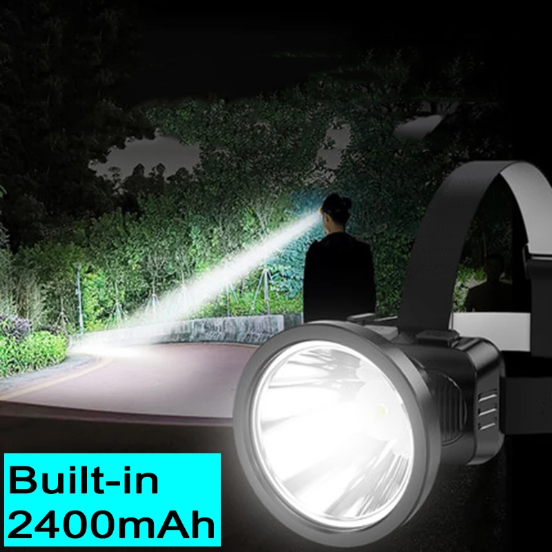 High Quality Dropshipping Led Headlamp Flashlight Built-in Rechargeable 2400mah Headlight Battery Car Wall Charger Camping Light