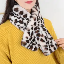 Korean Leopard Print Plush Scarf Winter Faux Rabbit Fur Thicken Warm False Collar Zebra Pattern Cross Neck Guard Warm Snood N37