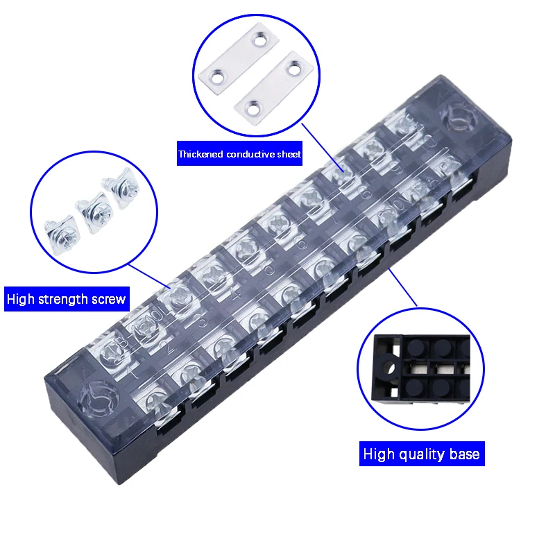 TB-1503/1504/1506/1508/1510/1512 Dual Row Strip Screw Terminal Block 15A 600V Fixed Wiring Board wire connector