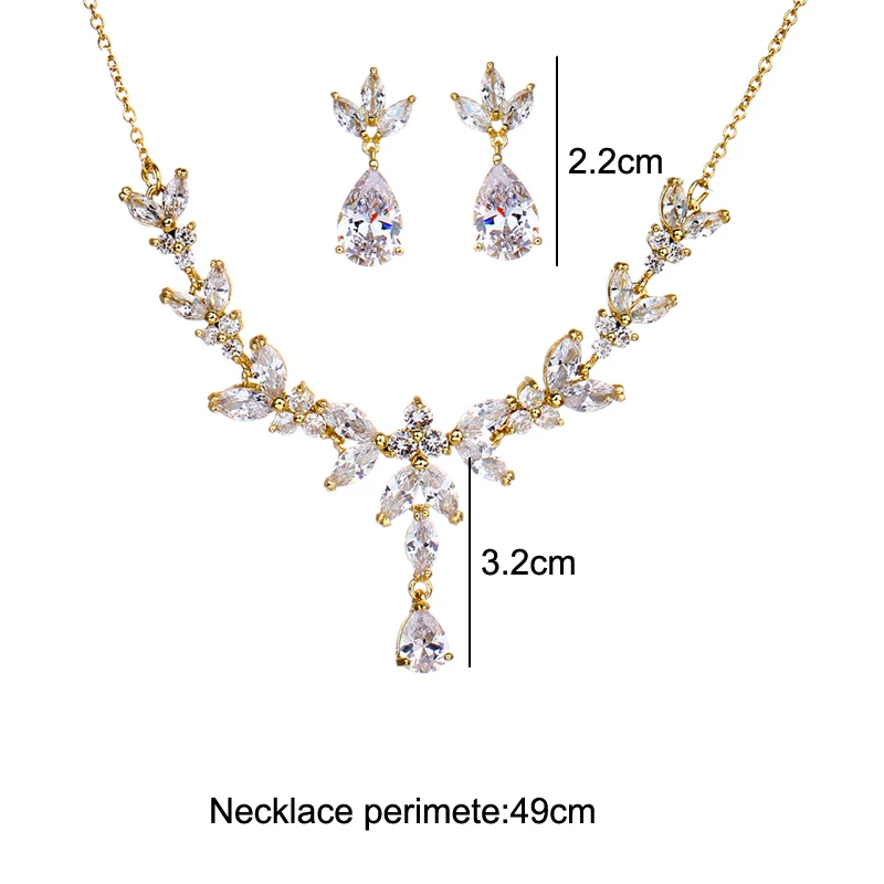 Emmaya Vivid Leaves-shape Dazzling Wedding Costume Accessories CZ Crystal Colorful Gift Earrings And Necklace Jewelry Sets