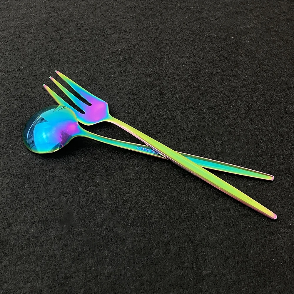 6Set Rainbow Cutlery Set Mirror Colorful Flatware Set Stainless Steel Dinnerware Kitchen Gold Tableware Knife Spoon Fork Set