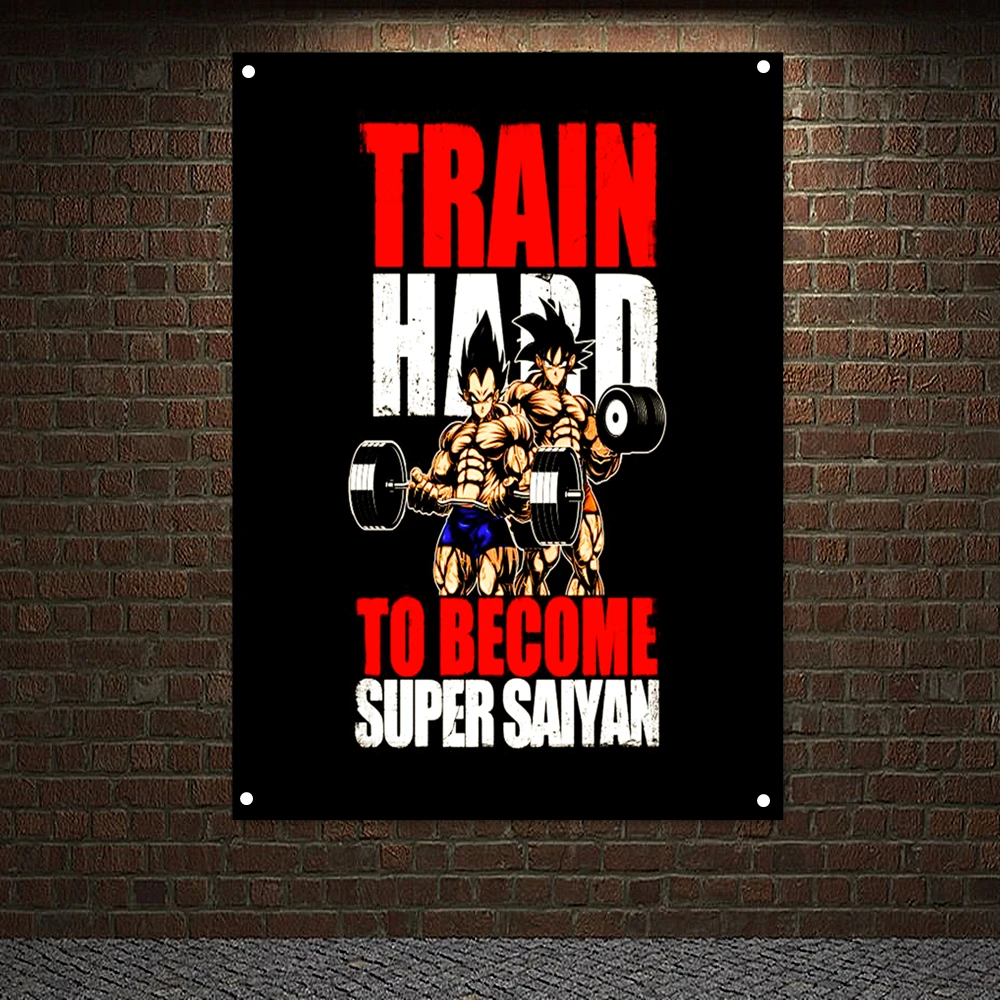 TRAIN HARD TOBECOME Muscular Hunk Poster Wall Art Man Muscular Body Workout Banners Flag Gym Wall Decor Canvas Painting Stickers