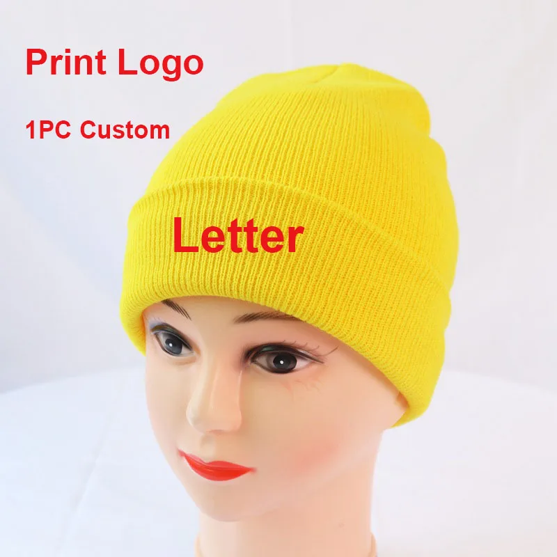 1PC custom logo winter knit hat Diy print logo knitted beanies caps Unisex men and women casual warm ski hat bonnet gorras