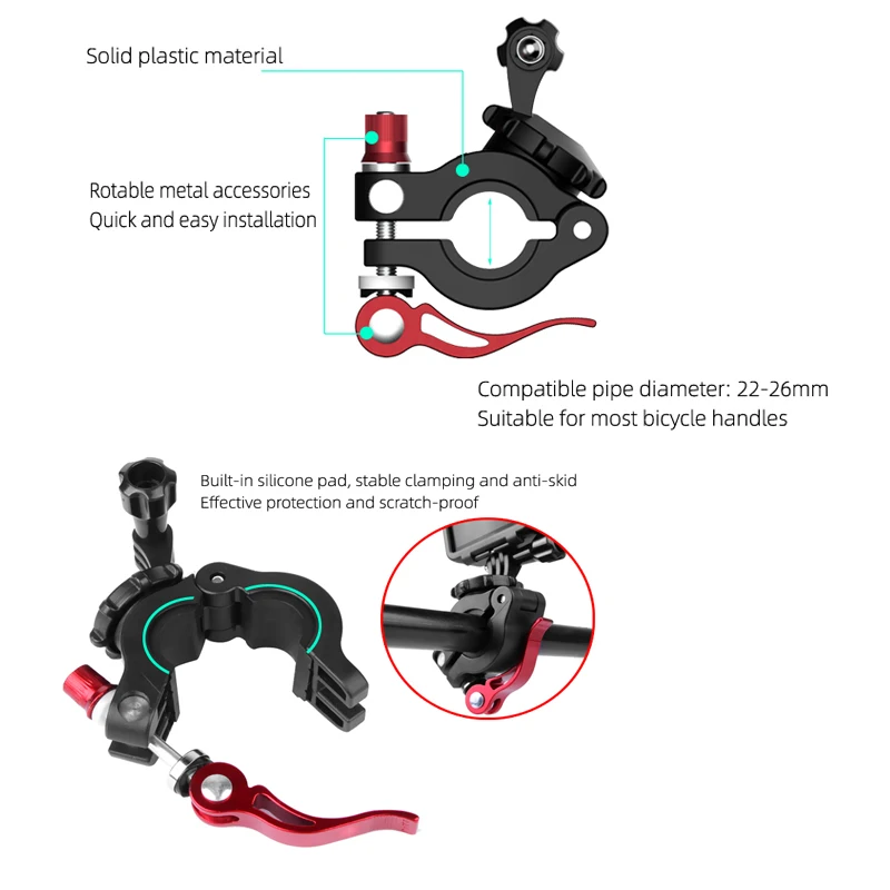 مشبك مقود عالمي للدراجة ، حامل ثلاثي القوائم لـ Gopro 8 7 6 DJI Osmo Pocket OSMO Action Camera