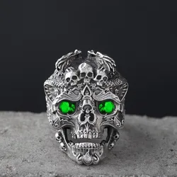 Retro Skull Ring Personalized Men's Gem Eye Skull Ring Halloween Party Finger Accessories Punk Gothic Exaggerated Ring