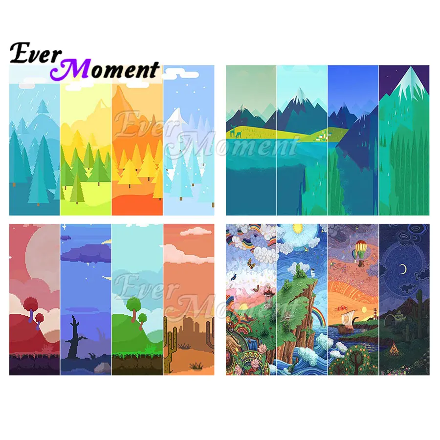 Ever Moment Diamond Painting Full Square Resin Drill Wall Art Paint By Diamond Muli-picture Cartoon Scenic Landscape 1M036