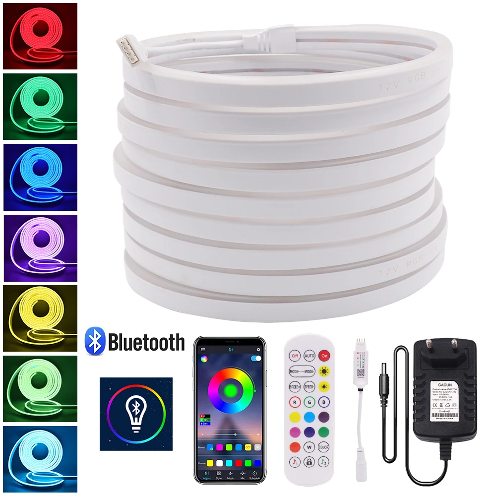 Bluetooth RGB LED Strip Neon Light 5050 SMD DC 12V Flexible LED Lamp Neon Ribbon 72Leds/m Waterproof Diode Tape with Remote