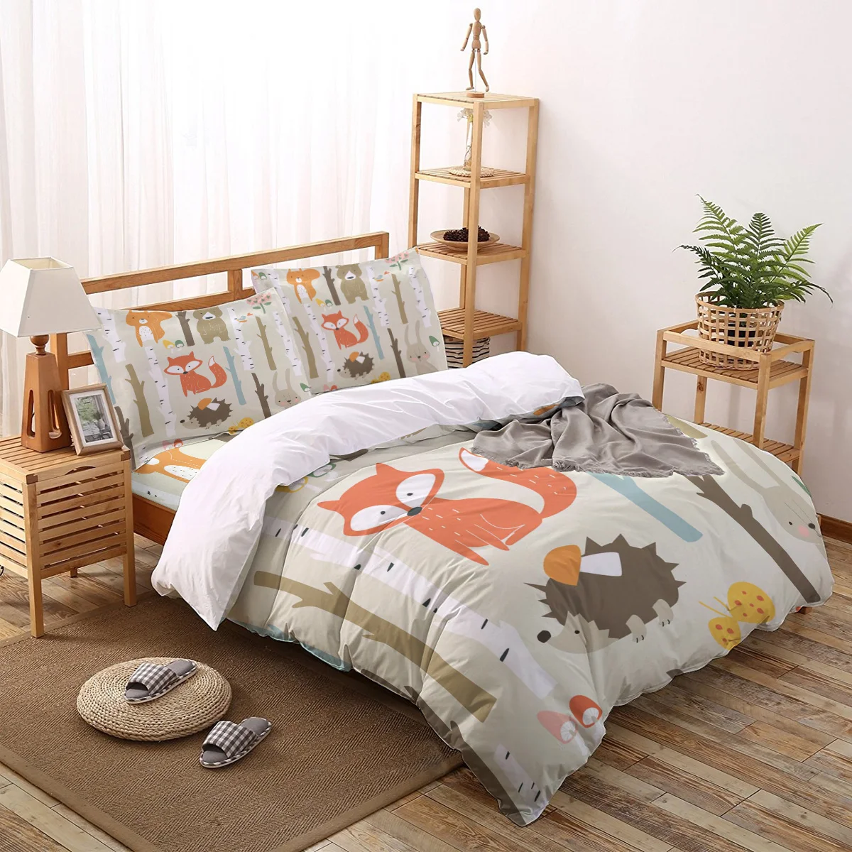 

Forest Animal Tree Fox Bear Rabbit Print Bedding Set Home Textiles Bed Sheet Duvet Cover Pillowcase Single Double Bed Set