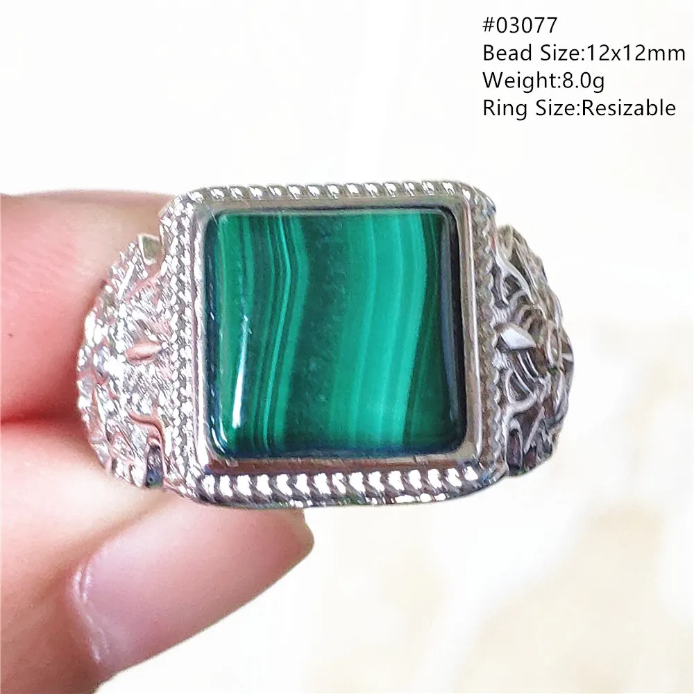 

Natural Green Malachite Chrysocolla Rectangle Adjustable Ring Woman Men 925 Sterling Silver Jewelry Ring AAAAA