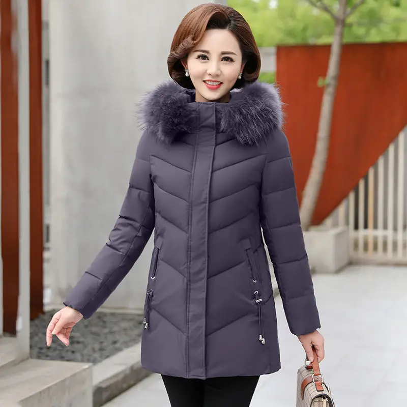 Middle Aged Female Down Cotton Jacket New Fashion Hooded Thick Warm Mid-length Outerwear Women Parkas Coat 5XL W2194