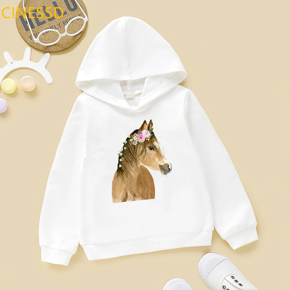 Cute Hoodie Sweater Children Girl Funny Floral Animals Rabbit/Teddy Dog/Alpaca/Horse/Bear/Fox/Penguin Print Sweatshirts Kids