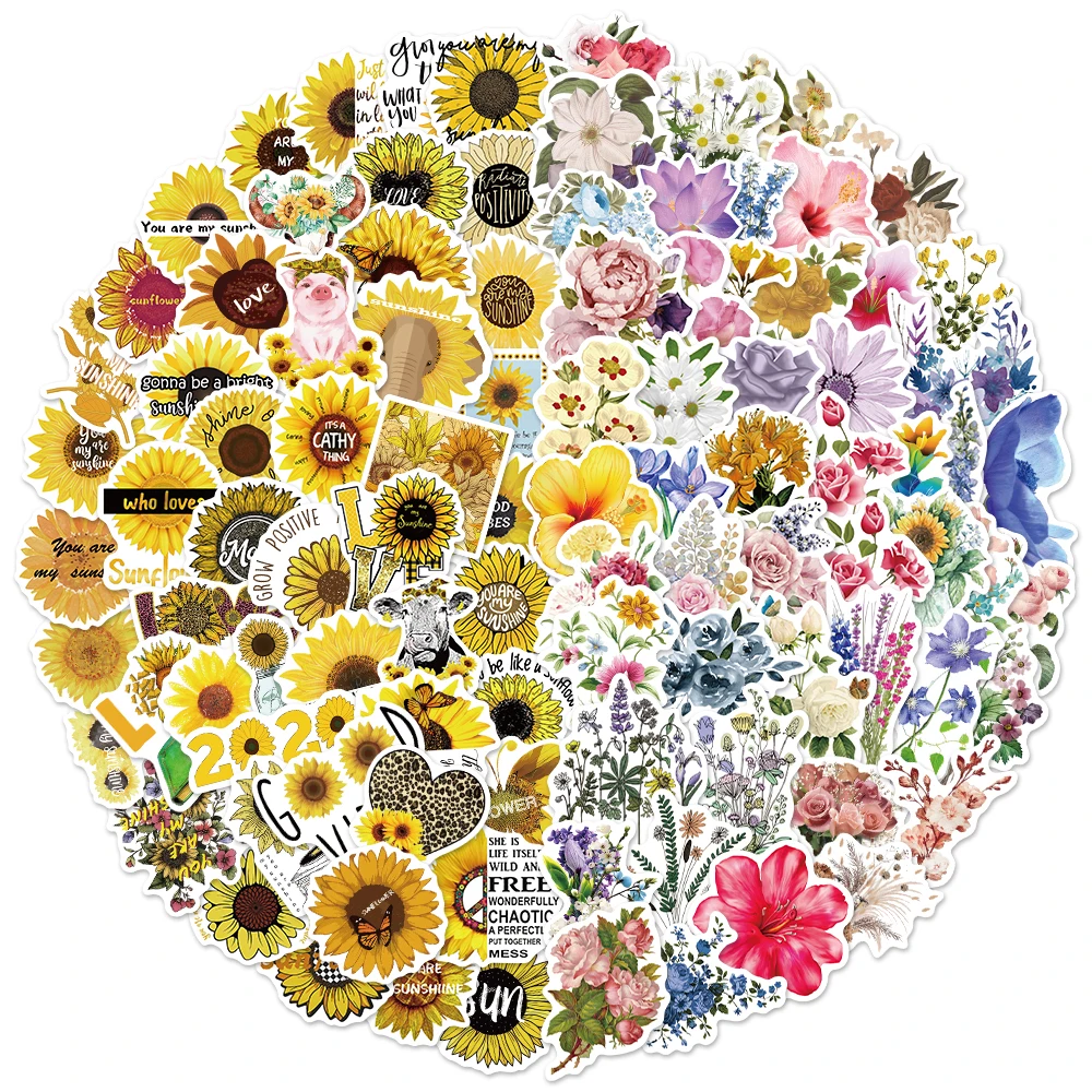 50/100PCS Cartoon girasole adesivi per ragazze Laptop chitarra bagagli Skateboard Bike impermeabile Cool Sticker decalcomania giocattoli per bambini