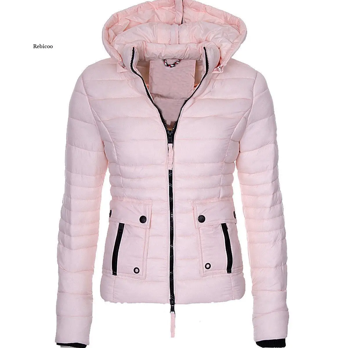 

Winter Fashion Hooded Thin Light Womens Cotton Jacket Large Size Parkas Retro Slim Short Casual Women Cotton Coat