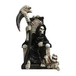 Evil Skull Grim Reaper On Bone Throne Statue Sculpture Figure Skeleton Stacked Skulls For Halloween Decoration Skull Collection