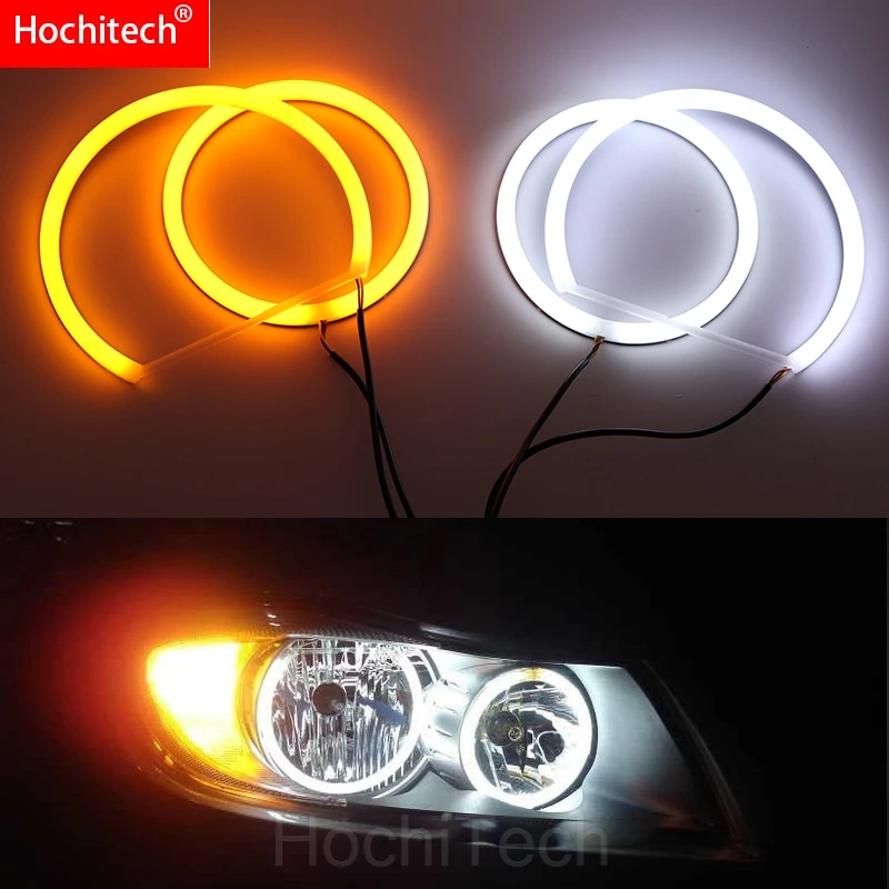 For BMW 3 Series E90 05\'-08 Halogen headlight White & Amber Dual color Cotton LED Angel eyes kit  ring DRL Turn signal light