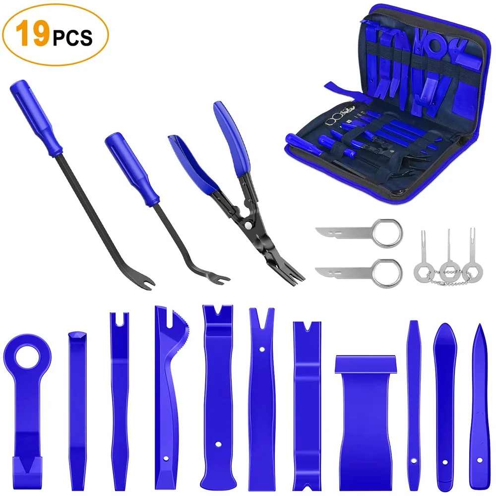 19 Pcs Trim Removal Tool Set Clip Plier Upholstery Remover Nylon Car Panel Removal Set with Portable Storage Bag