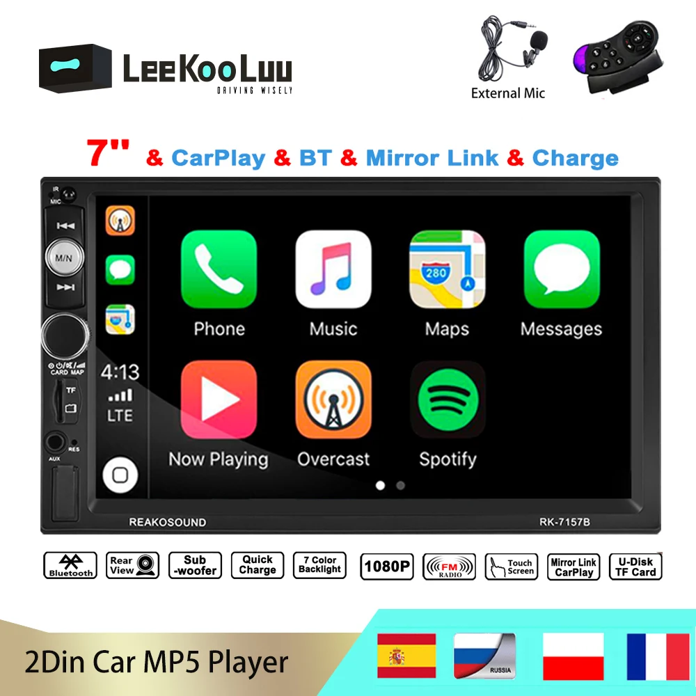 

LeeKooLuu 2 Din Car Radio Stereo 7'' D-Play Car Multimedia Player Bluetooth FM Radio TF/USB With Steer Controller External Mic