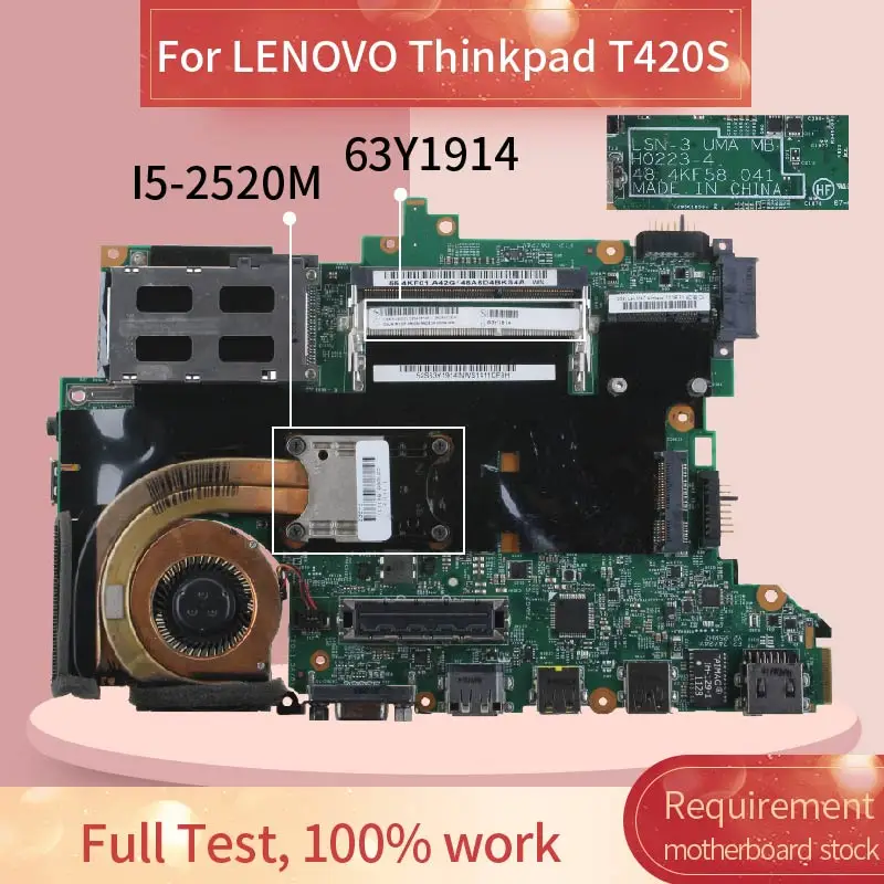 Carte mère pour ordinateur portable LENOVO Thinkpad T420S I5-2520M, 63y194, H0223-4, HM67 SR046