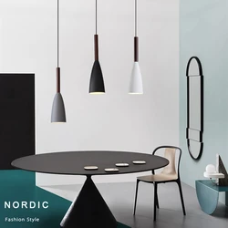 Lámpara colgante de tres cabezales para cocina, dormitorio, estudio, restaurante, accesorios de iluminación, estilo nórdico, E27, hierro, madera maciza