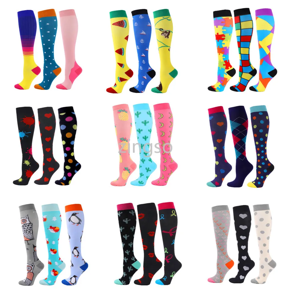 

3 Pairs/Pack Compression Socks Women Men Running Sports Stockings Marathon Cycling Football Varicose Veins Socks Drop Shipping