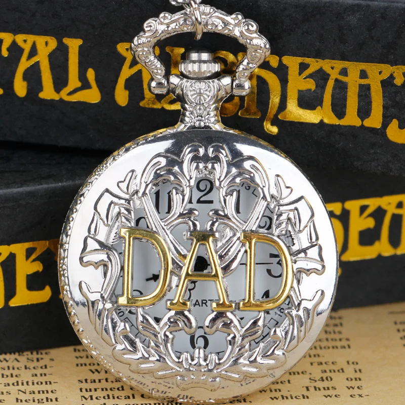 Silber Geprägte DAD Mode Hohl Kreative Exquisite Quarz Taschenuhr Mit Halskette Kette