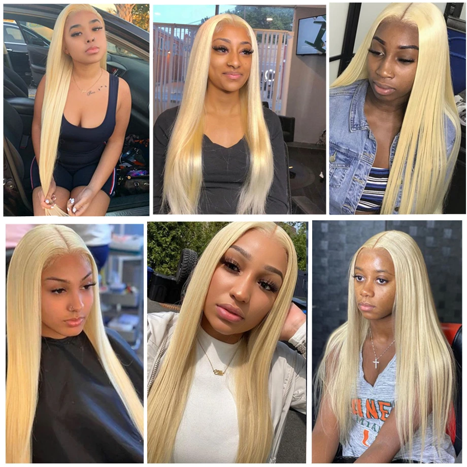 Perruque Lace Frontal Wig 613 brésilienne naturelle, cheveux lisses, blond miel, 4x4, densité 150, pour femmes