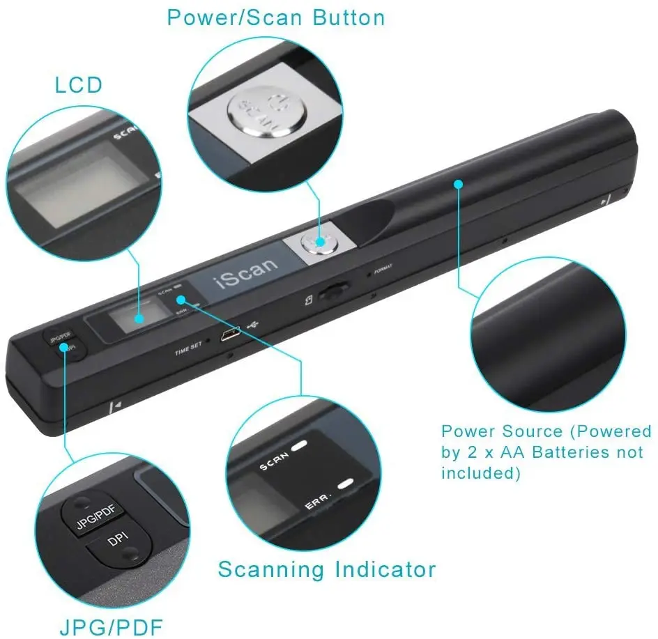 Mini Portable Handheld Scanner iScan 900 DPI A4 Document Scanner for Business Photo Picture Receipts Book Support JPG/PDF Format