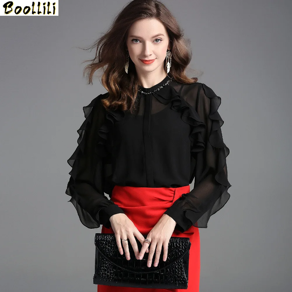 Boollili Women's Shirt Spring Summer 2020 Office Silk Blouse Women Korean Vintage Shirts Womens Tops and Blouses Camisas Mujer