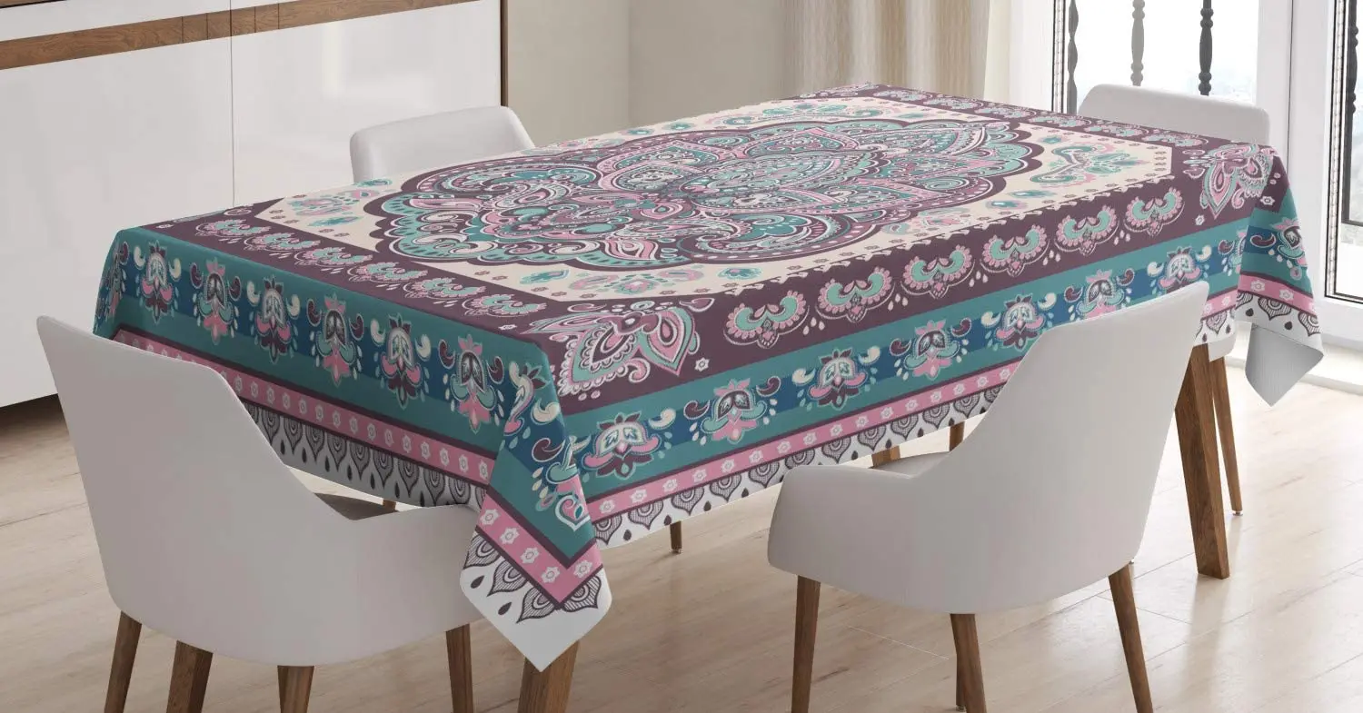 

Bohemian Hippie Mandala Paisley Design, Dining Room Kitchen Rectangular Table Cover