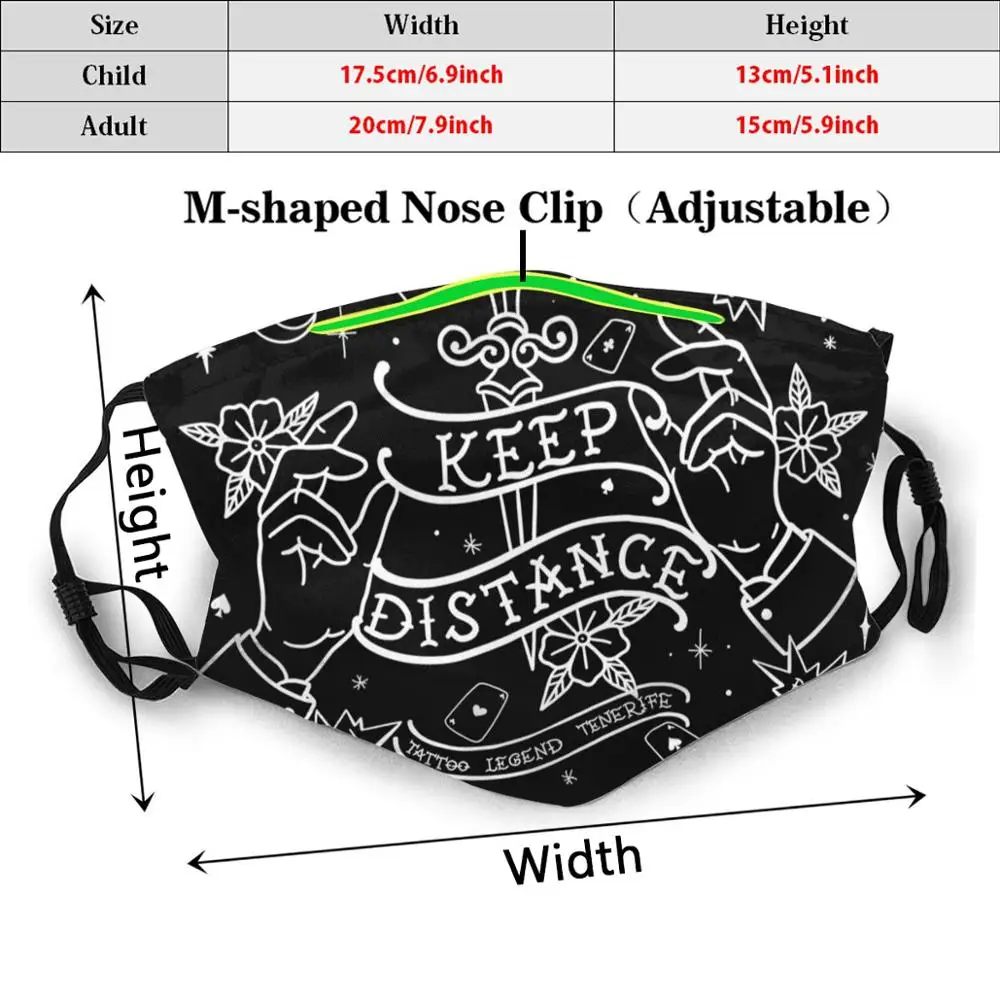 Keep Distance Traditional Tattoo Design Funny Print Reusable Pm2.5 Filter Face Mask Tattoo Keep Distance Traditional Tattoo