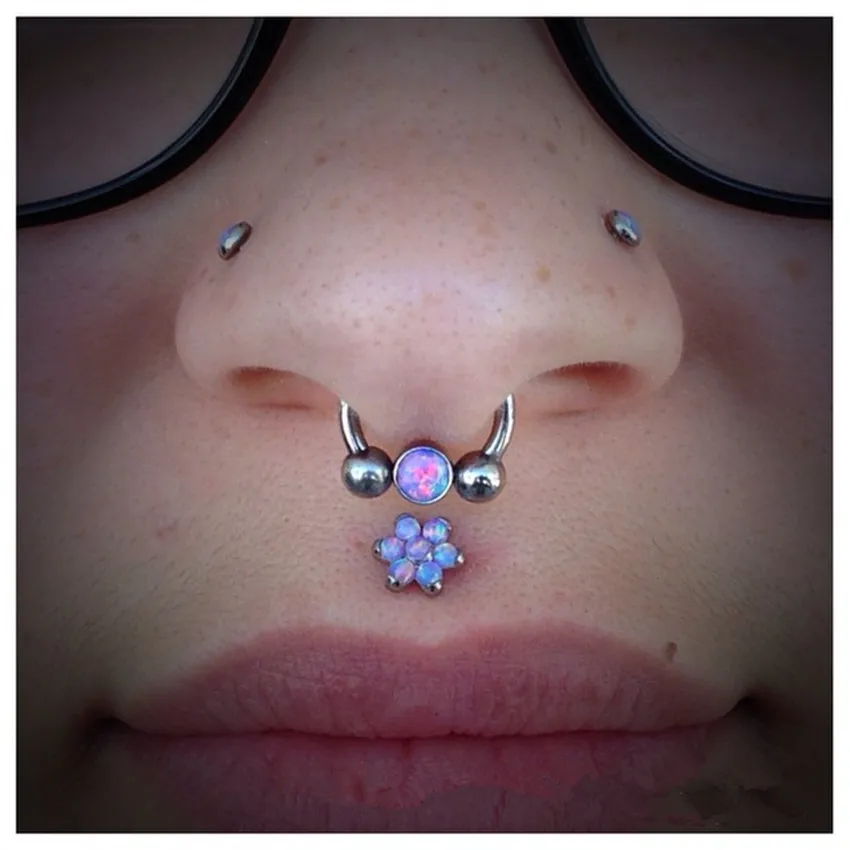 1Pc Opal Ear Septum Piercing Captive Bead Ring 16G Nose Ring BCR Piercings CBR Helix Tragus Labret Rings Piercings Body Jewelry