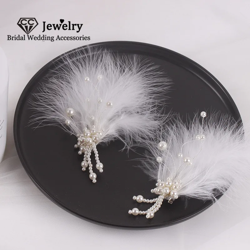 

CC заколки для волос с перьями, свадебные аксессуары для женщин, свадебный головной убор, обручальные украшения, одежда принцессы, 2 шт., заколки для волос 3674