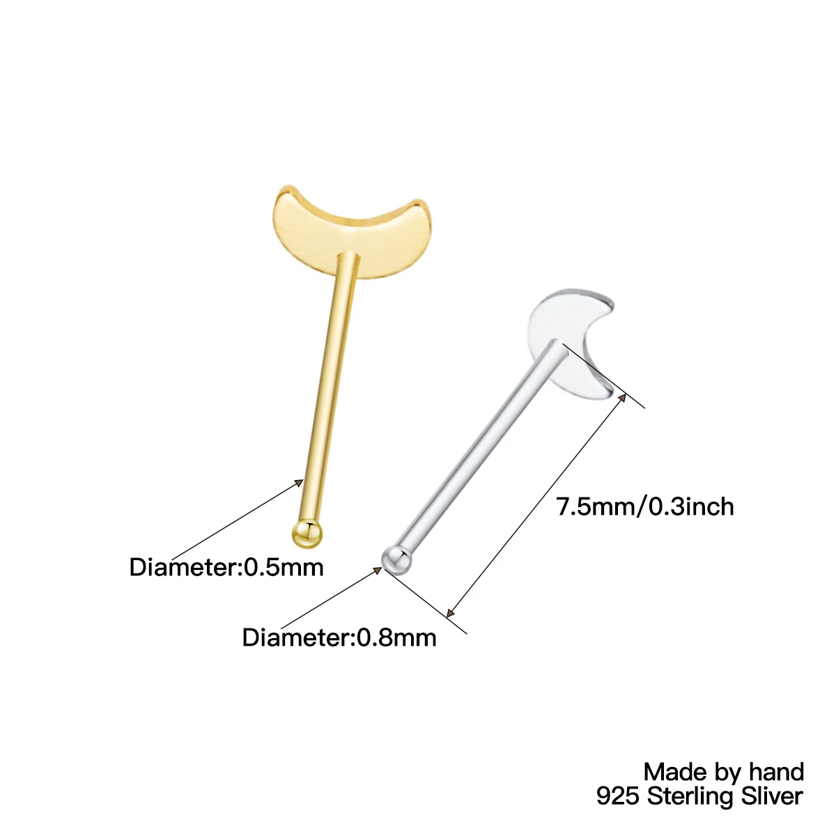 36Pcs 925 Sterling Silver Tiny Cute Small Moon Shape Nose Stud Nose Piercing Nosrtil Jewelry