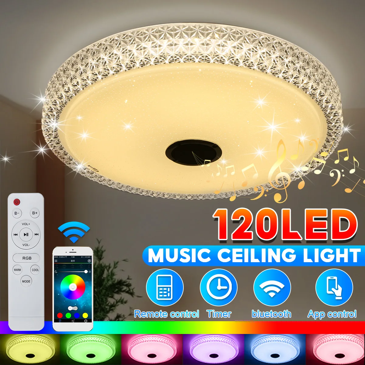 luminaria de teto led moderna rgb com controle remoto 80 cores iluminacao inteligente para o quarto com bluetooth e app de musica 01