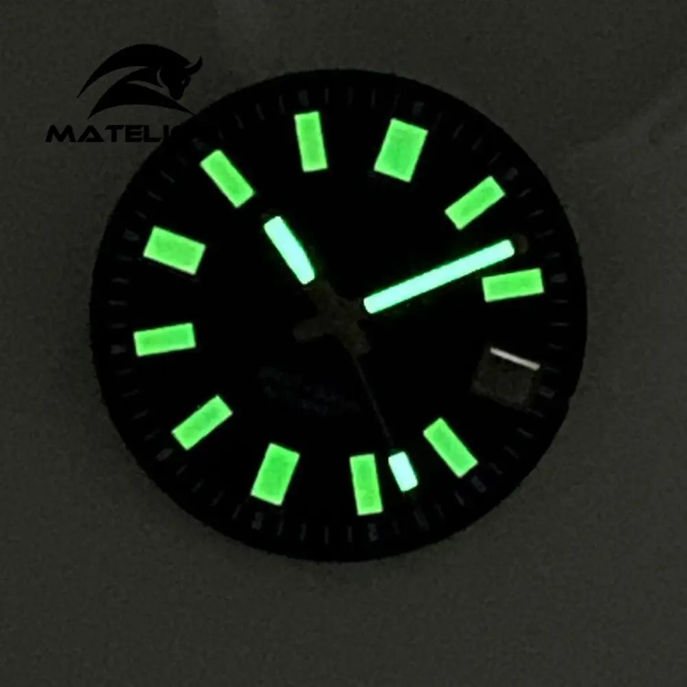 29mm Super Lume black Watch Dial+steel C3 Lume Hands Fit For NH36 NH35 62mas Movement Date Black Blue Gray Color Replacements