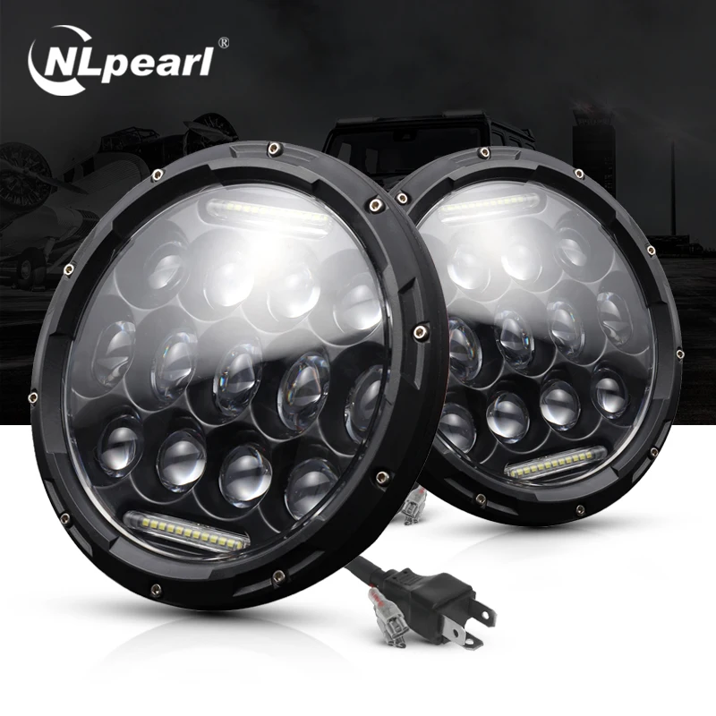 

Nlpearl 7inch Led Headlight Hi/Low H4 Light Halo Angle Eyes Led Headlamp For Niva Urban Jeep Wrangler Off Road 4x4 12V 24V