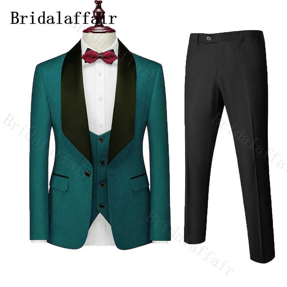 

Bridalaffair Mens Wedding Suits Elegant Peacoak green Groom Tuxedos 3 Piece Full Suit (Jacket+Pants+Vest) Slim Fit Costume Homme