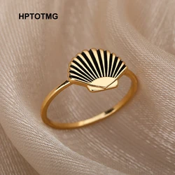 Vintage Shell Rings for Women Stainless Steel Seashell Finger Ring Female Aesthetic Wedding Fashion Jewelry Gift bague femme