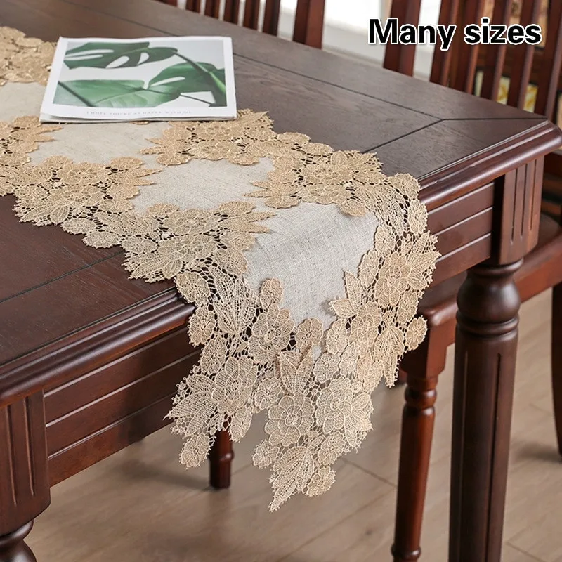 European Style Simple Cotton Lace Trim Dining Table Runner Flag Pad Piano TV Cabinet Cover Hotel Furniture Banquet Party Decor