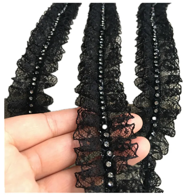 4cm Wide White Black 3d Applique Beaded Ribbons Pleated Dress Collar Lace Applique Trim Edge For Sewing Wedding Fringe Decor Diy