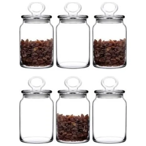 Pasabahce 6 Pcs Glass Lid Medium Size Jar Set 860 Cc. Cover Glass Storage Container 4 Pcs Breakfast 220 cc Kitchen Dining