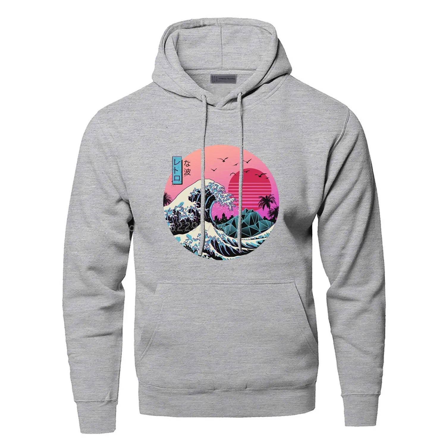 New Hoodies Men Women Wave Japan Vaporwave Kanagawa Hooded Sweatshirts Painting Raglan Harajuku Premium Cotton Streetwear