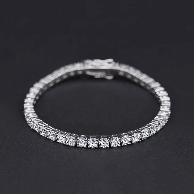 OEVAS 100% 925 Sterling Silver 3mm Created Diamond Gemstone Bangle Charm Wedding Tennis Bracelet Fine Jewelry Wholesale DropShip