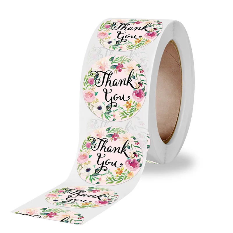 500pcs/Roll Cute Green Flower Series Thank You Sticker Fashion Classic Toys Home Decoration Seal Stickers